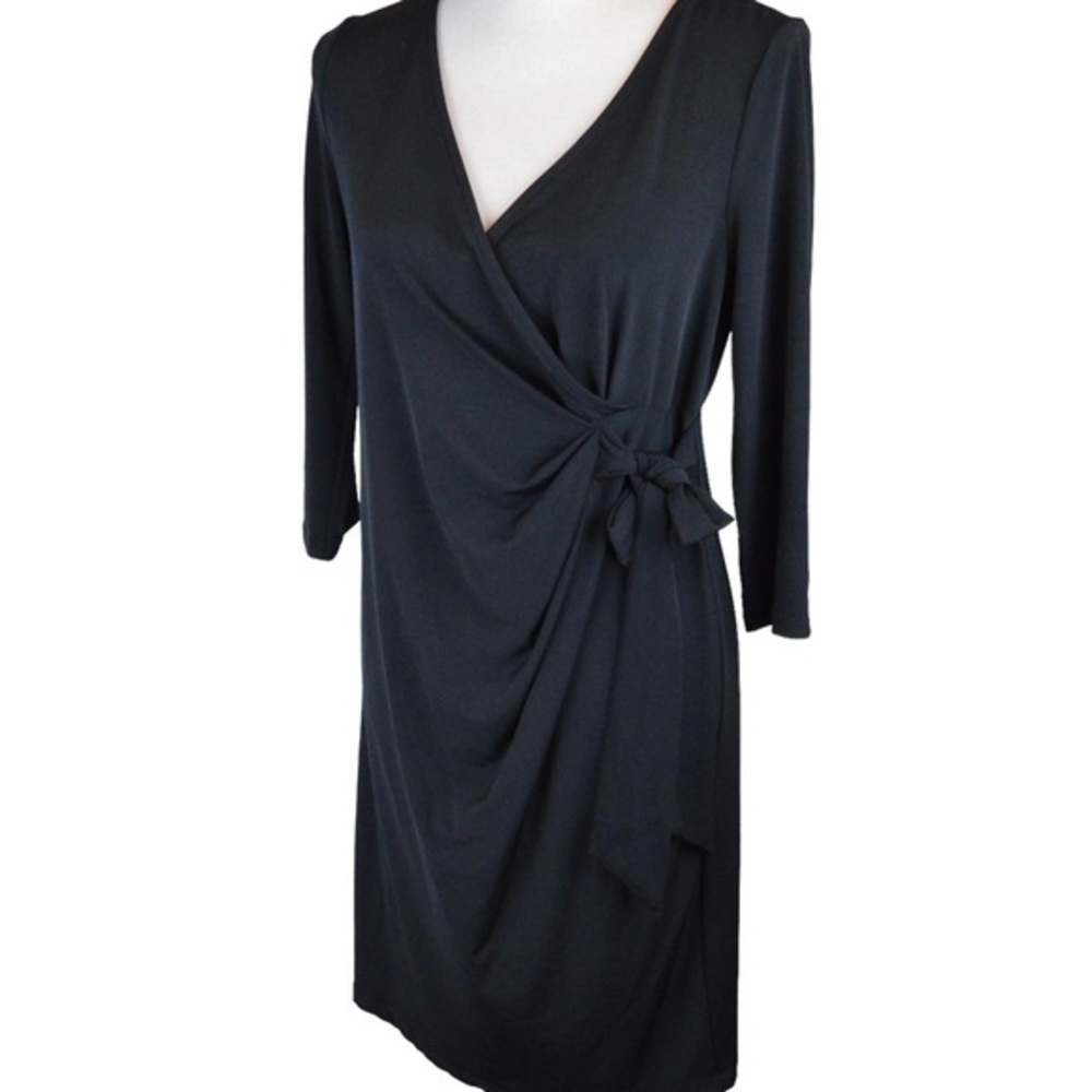 Oh Baby Black Faux Wrap‎ Side Tie Ruched Maternity Dress, Small
